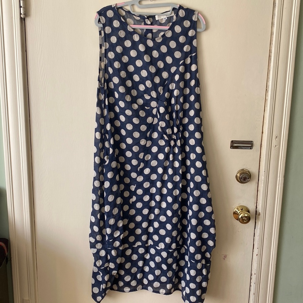 Navy & white polka dot YEA maxi-dress